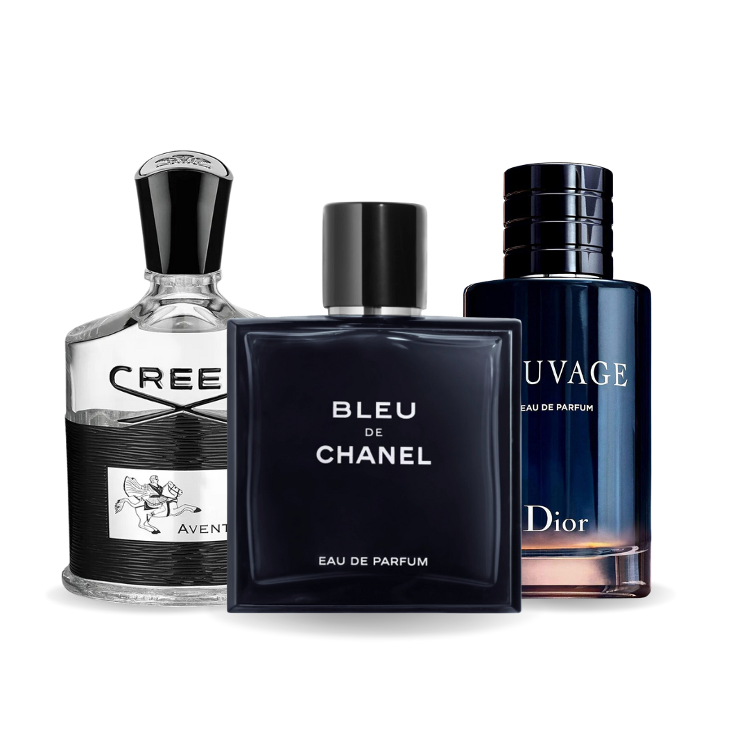 Pacchetto promozionale di 3 profumi  Creed AVENTUS, BLEU DE CHANEL e Dior SAUVAGE 100ml.