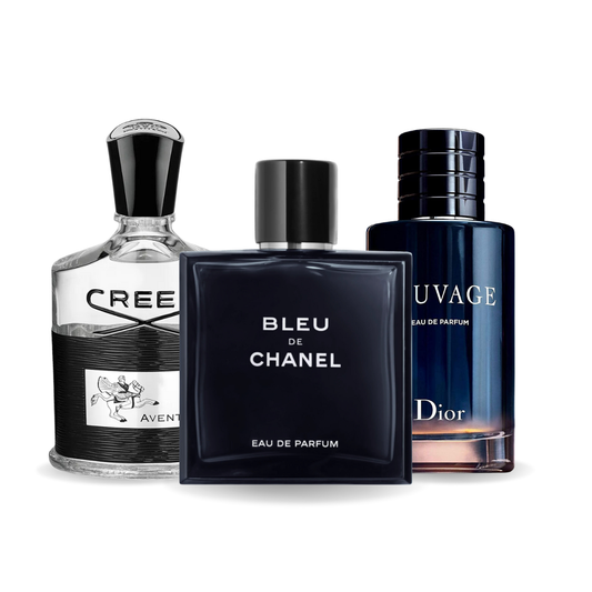 Pacchetto promozionale di 3 profumi  Creed AVENTUS, BLEU DE CHANEL e Dior SAUVAGE 100ml.